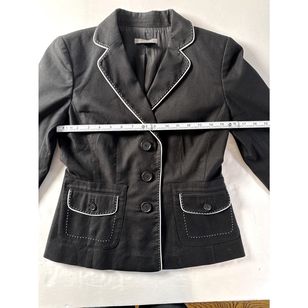 ANN TAYLOR Black‎ Blazer with White Contrast Stitching 3 Button Jacket Size 2 - Picture 5 of 9